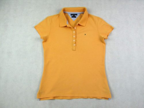 TOMMY HILFIGER SLIM FIT RÖVID UJJÚ NŐI (M) PASZTELL-SÁRGA GALLÉROS FELSŐ