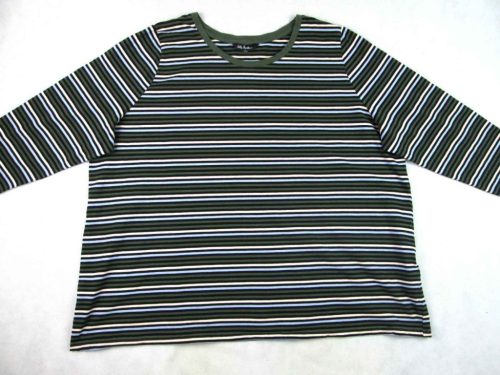 ULLA POPKEN ELEGÁNS HOSSZÚ UJJÚ NŐI (4XL) FEKETE-SÖTÉTZÖLD CSÍKOS KÖNNYED RUGALMAS FELSŐ