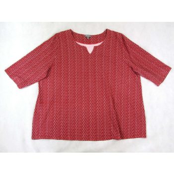   ULLA POPKEN ELEGÁNS 3/4-ES UJJÚ NŐI (3XL / 4XL) PASZTELL-PIROS KÖNNYED RUGALMAS FELSŐ