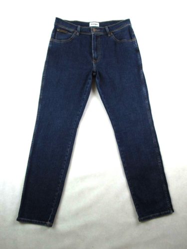 WRANGLER TEXAS SLIM FÉRFI (M - W33 / L32) SÖTÉTKÉK ENYHÉN SZTRECCSES FARMER
